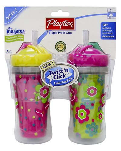 Playtex Baby The Insulator Twist n Click Straw Cup 9 OZ - 2 Pack: Flowers/Butterflies