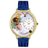Birthstone: November Royal Blue Leather And Goldtone Watch #G0910011