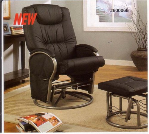Kitchen: BLACK LEATHER AND MESH GLIDER ROCKER W. OTTOMAN