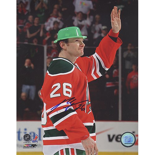 Steiner Sports NHL Patrick Elias St Patty's Day Jersey Wave to the Crowd Vertical Autographed 8-by-10-Inch Photograph