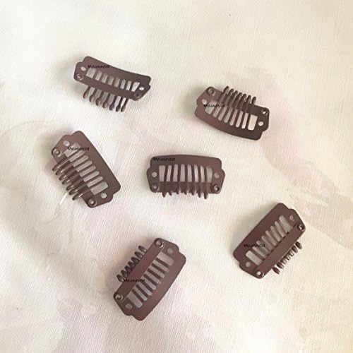 6 Brown 7 Teeth 24x11 Smallest Wig Clips for DIY Wigs, Clipin Hair Extensions, and Toupees