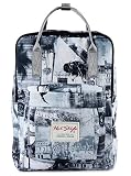 [HotStyle Fashion Printed] Bestie Vintage London Backpack Daypack for School Girls, Grey