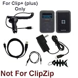 6 Pieces Premium Accessories Combo for Sandisk Sansa Clip+ Plus ONLY, includes: Smoke Soft Silicone Skin Case + Car Charger + Wall Charger + Straight USB Data cable + Straight Auxiliary 3.5mm to 3.5mm MP3 Jack Cable + Fishbone Style Keychain