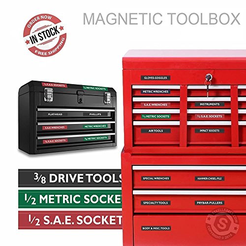 Steellabels "Magnetic"Tool Box Organizer Labels organize boxes, drawers & cabinets "Quick & Easy", fits all brands of  Steel  tool chest Craftsman, Snap-on, Mac, Matco & Cornwell