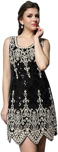 1920s Gatsby Dress Black Heart Geometric Embroidery Dress For Women