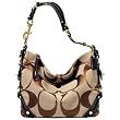 COACH CARLY SIGNATURE KHAKI BLACK HANDBAG