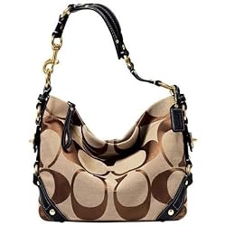 COACH CARLY SIGNATURE KHAKI BLACK HANDBAG