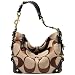 COACH CARLY SIGNATURE KHAKI BLACK HANDBAG