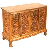 EXP Handmade Asian furniture- 39" Royal Elephant Storage Cabinet / Sideboard Buffet - Natural Finish