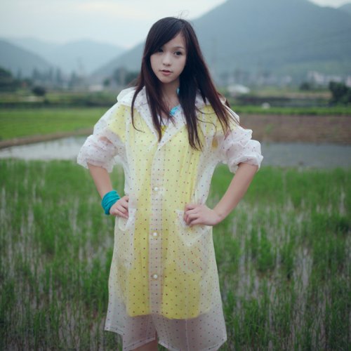 Fuloon Clear Rain Jacket Rainwear Lovely Lady Girl Woman Hooded Raincoat PVC Cute Waterproof