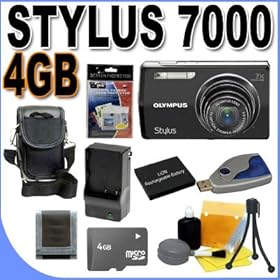 Olympus Stylus 7000 12MP Digital Camera w/ 7x Optical Zoom (Black) BigVALUEInc 4GB Accessory Saver Bundle