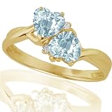 10k Yellow Gold Aquamarine and Diamond Heart Ring (.02 cttw, I-J Color, I1 Clarity)