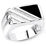 Stunning Solid Sterling Silver Rhodium Plated Men's Ring with Onyx