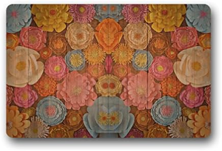 DONGMEN Pretty Colorful Paper Flowers Printed on Real Wood Background Outdoor/Indoor Rug/Doormat 23.6" x 15.7" Rubber Backed Non-slip Entrance Mat/Doormat Floor Mat