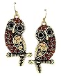 Burnished Goldtone Brown Rhinestone Owl Dangle Earrings Fashion Jewelry