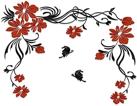 3d Flower and Vine Wall Murals for Living Room Bedroom Sofa Backdrop Tv Wall Background, Originality Stickers Gift, DIY Wall Decal Wall Decor Wall Decorations (Red, X Large)