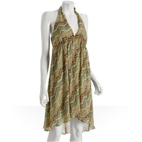 Nicole Miller green embroidered stripe cotton collar strap dress