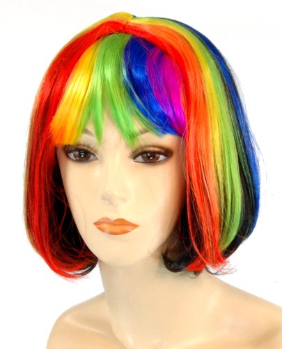 Forum Multicolored Rainbow Raver Costume Bob Wig Adult