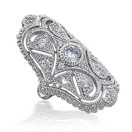 Bling Jewelry Clear CZ Vintage Style Finger Armor Ring Rhodium Plated