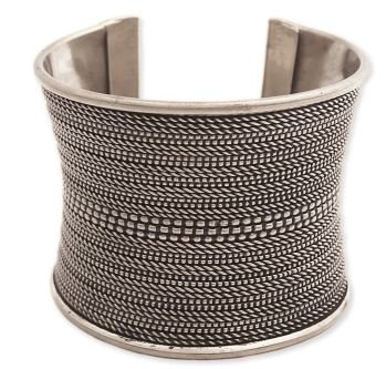 ZAD Unique Wide Graduated Textured Cuff Bangle Bracelet Antique Silver Tone