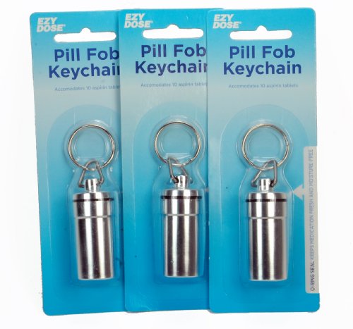 3pc -Waterproof Airtight Pill Fob Holder Keychain - Color Silver By Ezy Dose