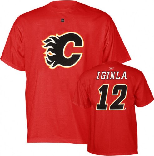 Reebok Calgary Flames Jarome Iginla Player Name & Number T-Shirt (X-Large)