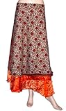 Vintage Reversible Orange Boho Bollywood Two Layer Sexy Silk Sari Gypsi Wrapround Skirt for Ladies Rajrang India