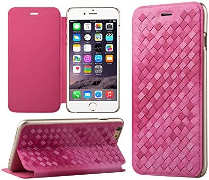 Apple iPhone 6 Plus Case, E-TRENDS(tm) Genuine Leather Braided Flip Case for iPhone 6 Plus (5.5") (Hot Pink)