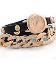 HACBIWA New Hot Womens Ladies Girls Punk Plating Leatheroid Acrylic Chain Watch Black