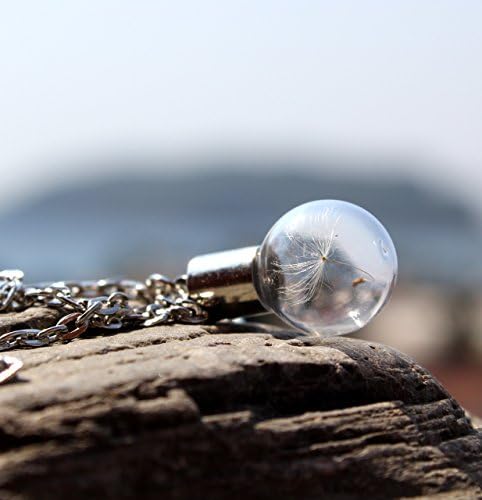 Tiny orb with One Special Wish, Dandelion Seed in a vial, Botanical Terrarium Necklace- Glass Bottle Pendant -Botanical jewelry