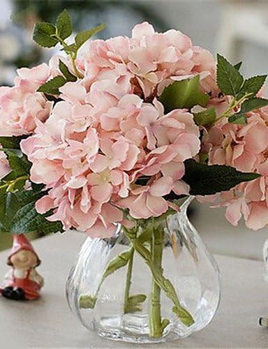 Five Flesh Pink Hygrangeas Artifical Flowers With Vase