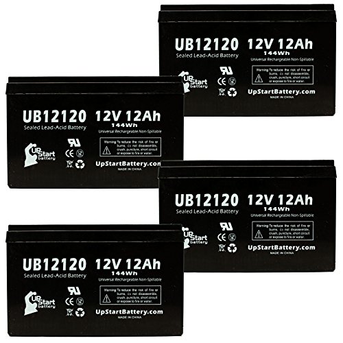 4x Pack - Freedom 644 Electric Scooter Battery - Replacement UB12120 Universal Sealed Lead Acid Battery (12V, 12Ah, 12000mAh, F1 Terminal, AGM, SLA) - Includes 8 F1 to F2 Terminal Adapters