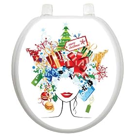 Toilet Tattoos TT-X612-R Christmas Lady Decorative Applique For Toilet Lid, Round