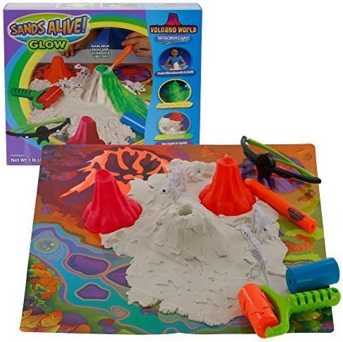Play Sand Deluxe Glow in the Dark Set - 1lb Sand With UV Light Pen, Glasses, Molds, and Playmat by Sands Alive