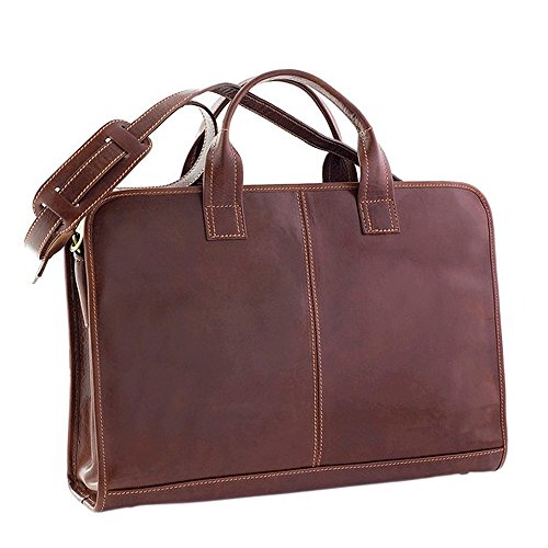 Chiarugi Single Top Zip Italian Leather Work Bag Brown All Travel Bag