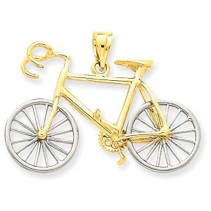 14k Gold Large Two-tone 3-D Bicycle Pendant