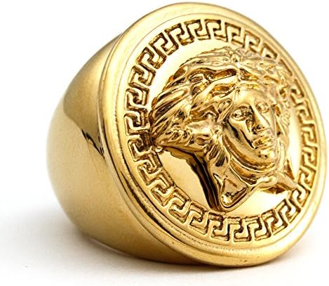 Gold Mens Medusa Head Vintage Fashion Ring Hiphop Stainless Steel 16MM (6) (10)