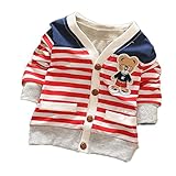 【SEBLES】ベビー服 カーディガン ボタン 新生児 3ヶ月 6ヶ月 12ヶ月 長袖 ボーダー 男の子 女の子 春 秋 コットン ワッペン 熊 ベア(タイプA,85cm)