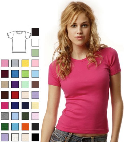 Buy Now at Amazon.com: Womens Basic Baby 1x1 Rib Short Sleeve Crew Tee