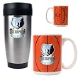 Memphis Grizzlies NBA Stainless Steel Travel Tumbler & Game ball Ceramic Mug Set - Primary Logo by Great American Products