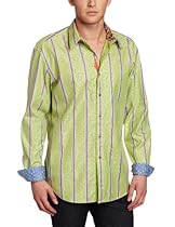 Hot Sale Robert Graham Men's Splash Long Sleeve Woven Shirt, Green, Large