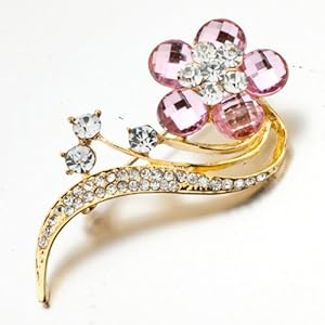 Pugster 22k Golden Plated October Birthstone Beautiful Wedding Flower Rose Pink Swarovski Crystal Diamond Accent Brooches And Pins