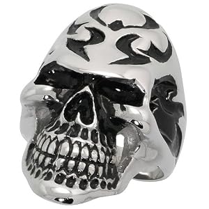 Stainless Steel 1 3/8 in. (35 mm) Tribal Skull Ring