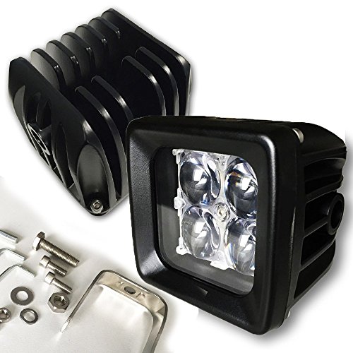 TJMOTO Pair 12W CREE 3″ inch 4D LEN Flood Beam LED Pod Work Lights Bar Off-road Driving For tractor Polaris RZR Pioneer Kawasaki Mule Boat Truck SUV UTV 4WD 4X4