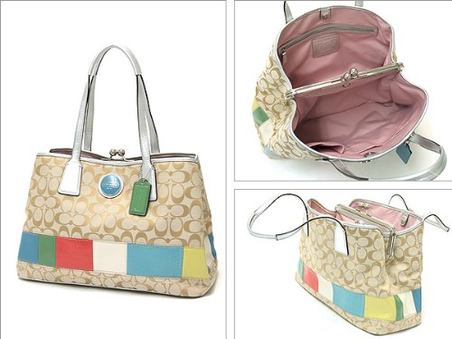 100% Authentic Coach Signature Stripe Frame Carryall 