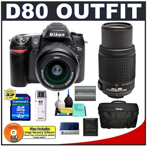 Nikon D80 Digital SLR Camera with 18-55mm f/3.5-5.6G ED II AF-S DX Lens and Nikon AF-S 55-200mm f/4-5.6G ED DX VR Zoom-Nikkor Lens + 4GB SecureDigital (SD) Card