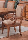 Set of 2 Chestnut Finish Wood Dining Arm Chairs