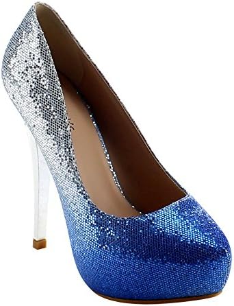 I HEART COLLECTION ARIANA-06 Women's Glitter Platform stiletto Heel Dress Pumps, Color:ROYAL BLUE, Size:8