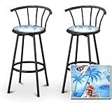 IMAGE OF 2 Elvis Presley Blue Fabric Specialty / Custom Black Barstools with Backrest Set