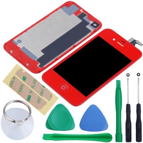 Replacement Full Set Front LCD Display &amp; Touch Screen Digitizer Assembly With Home Button + Back Cover Housing + 8pcs Repair Opening Tools Kit Compatible For Verizon/Sprint iPhone 4 CDMA - Red